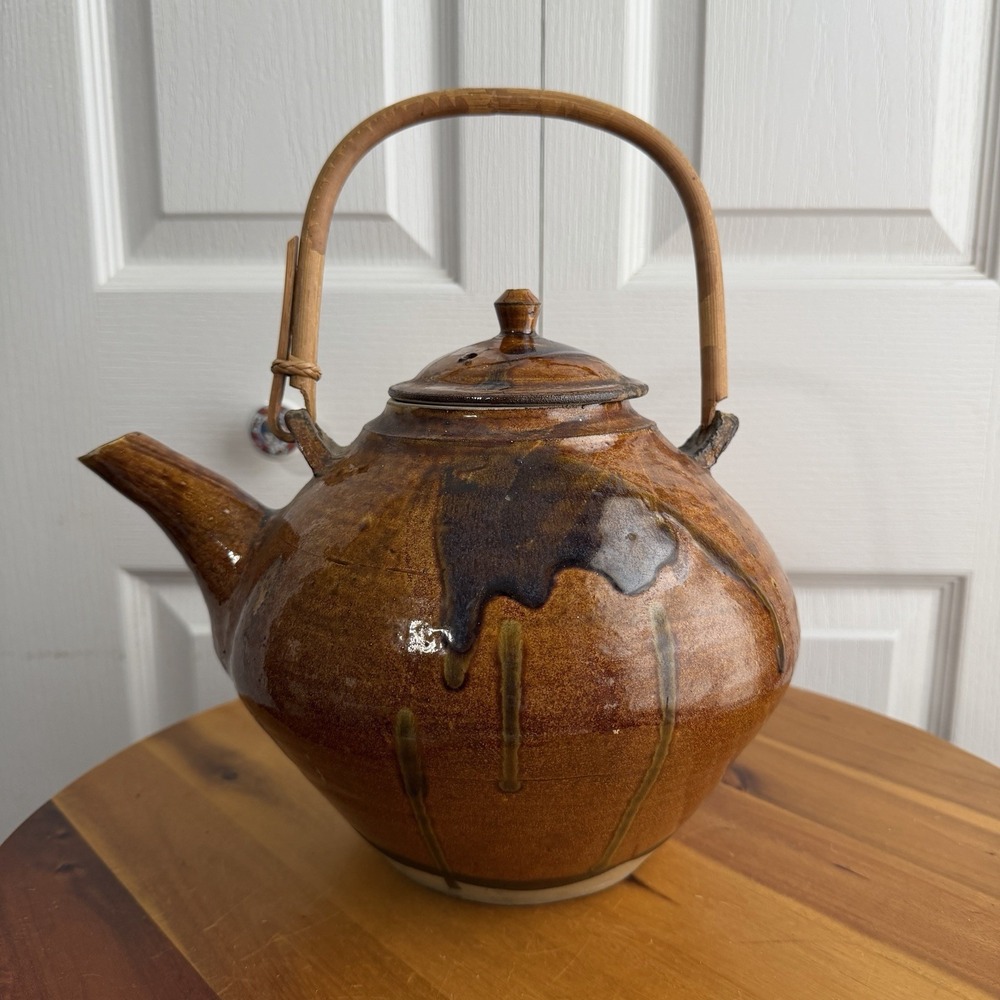 Clay Ceramic Glazed Studio Pottery Teapot Vintage Collectible Decor